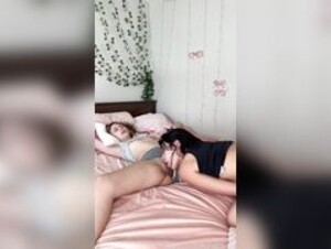 Cuffs and Bunnies pussy eating in bed