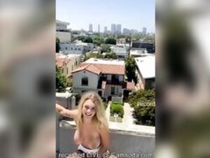 Big Tit Teen Almost Caught in Risky Rooftop Public Masturbation