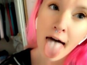Daisea shows her tongue and pierced tits