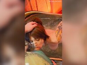 Enafox bathroom blowjob