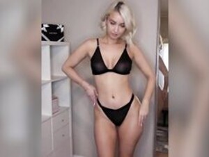 Amea May Black See Through Lingerie Try On
