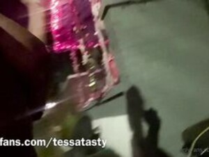 Tessa stuffs her ass in Public and shows her nude body off to Festive nighbours