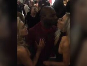 Two Blondes & a Black Guy triple kiss at party