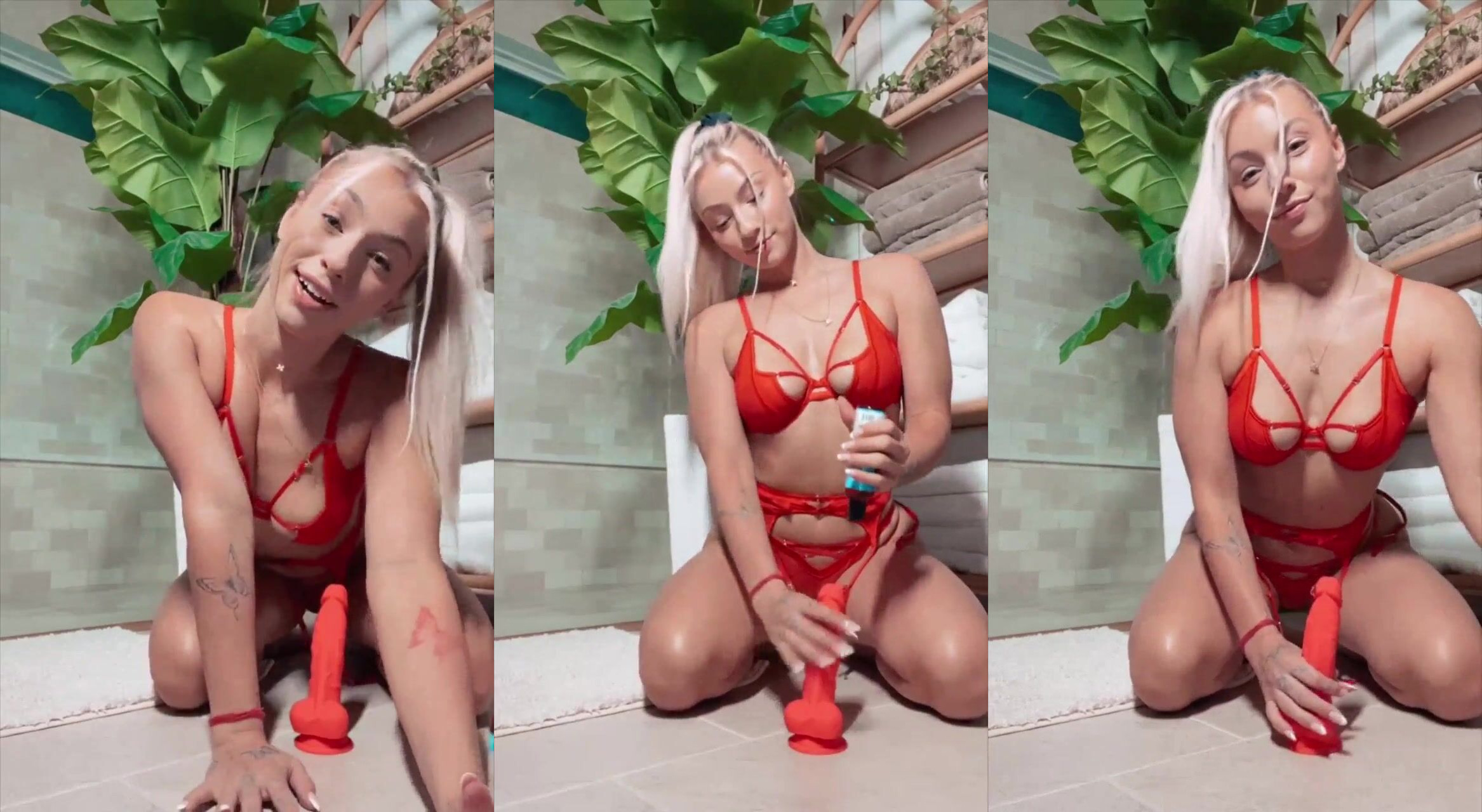 Therealbrittfit Sits On A Red Dildo