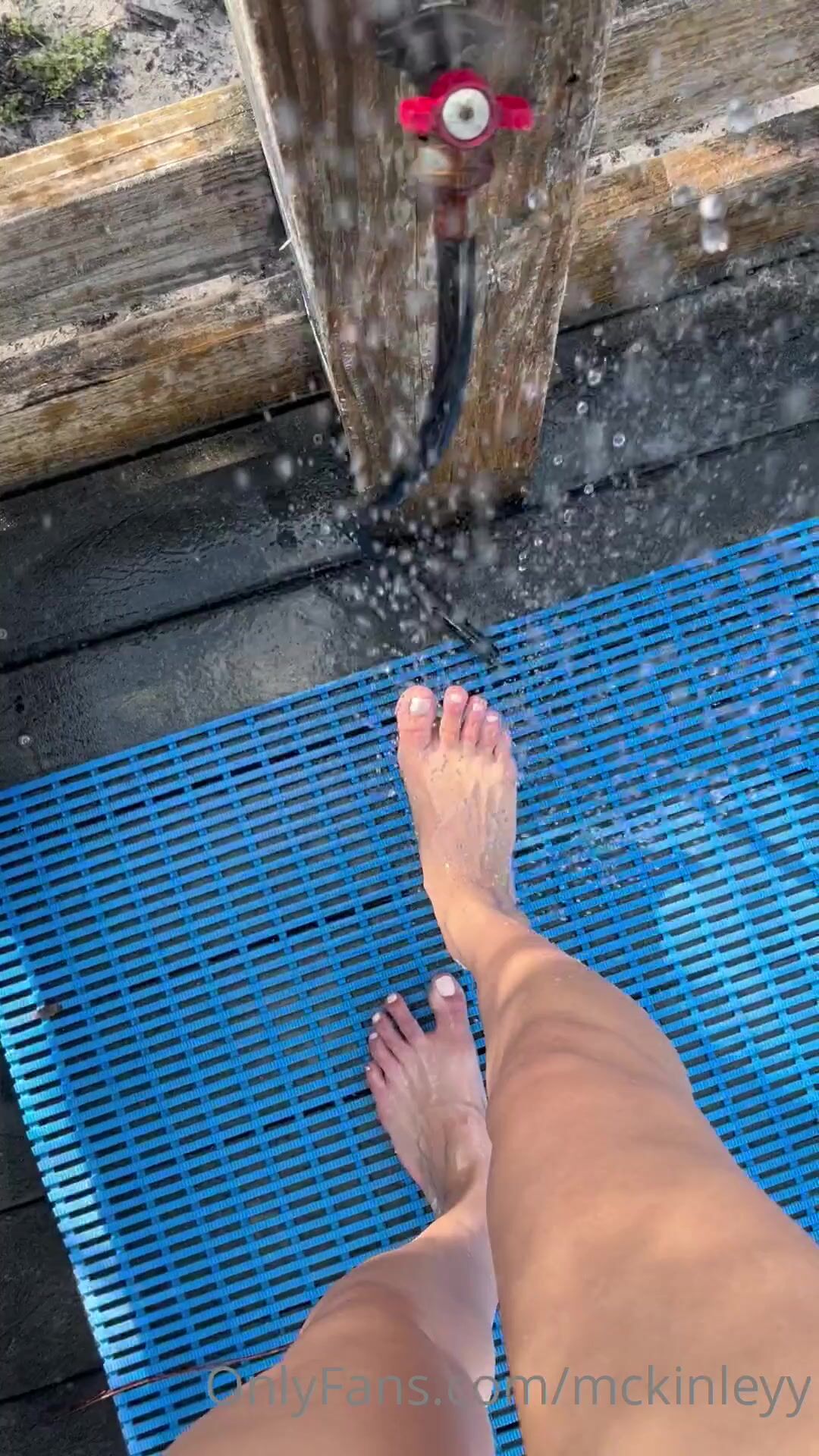 Mckinleyy Washes Her Feet Outside