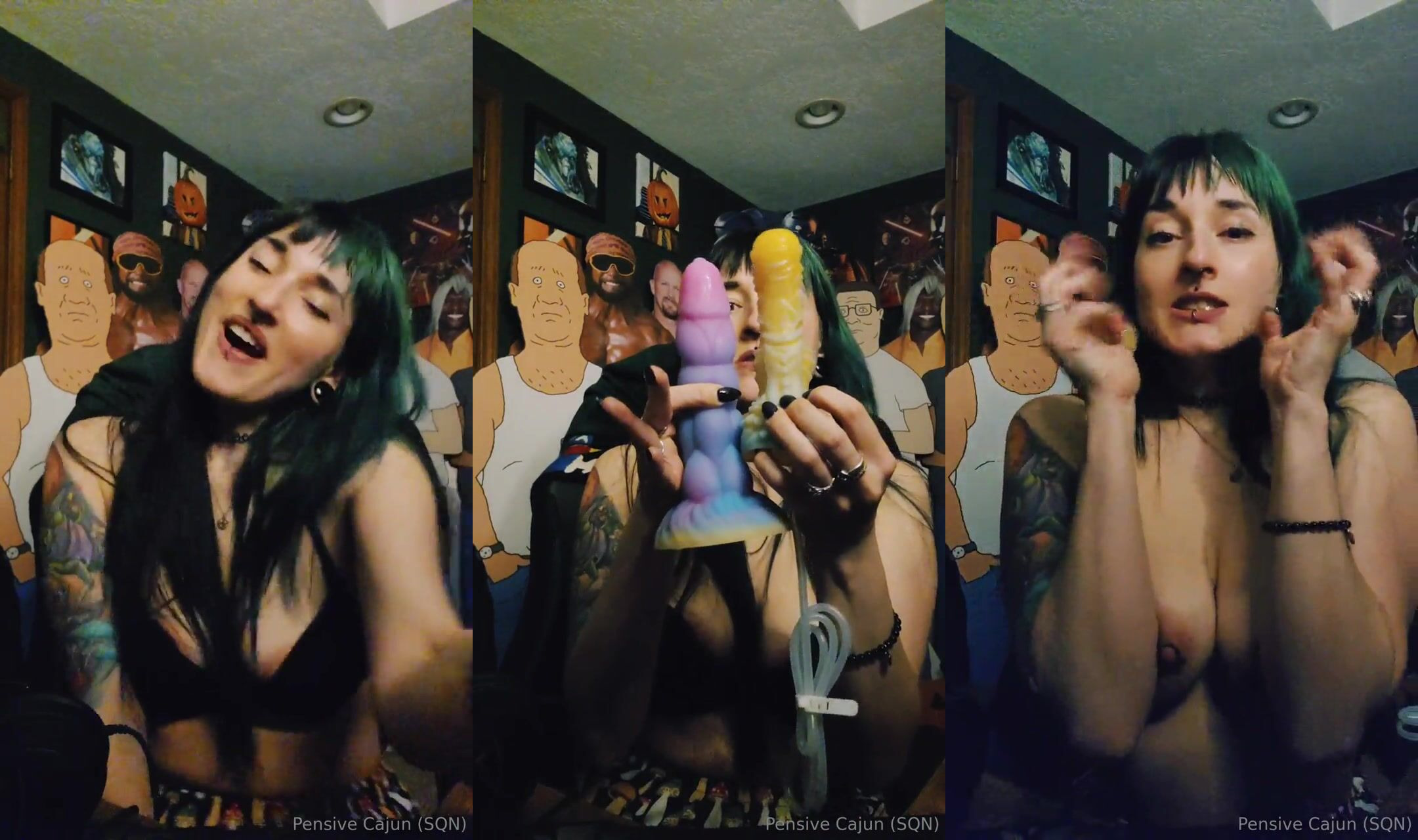 CajunGoblin Shows Off Her Dildo To The Camera