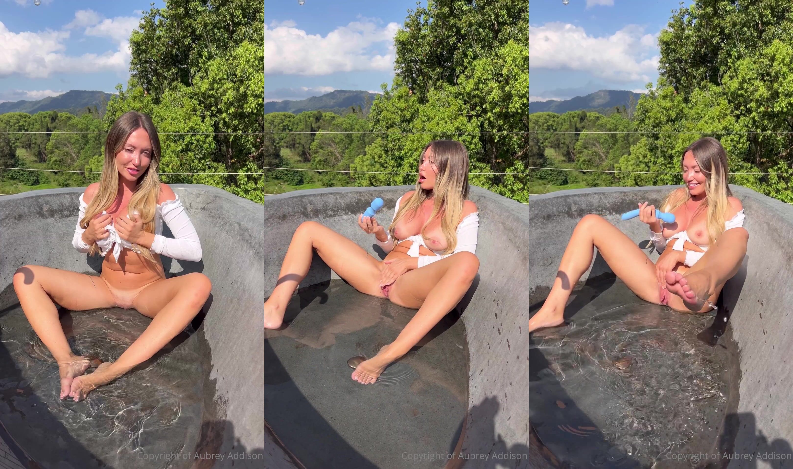AubreyAddison Buzzes In An Outdoor Bathtub