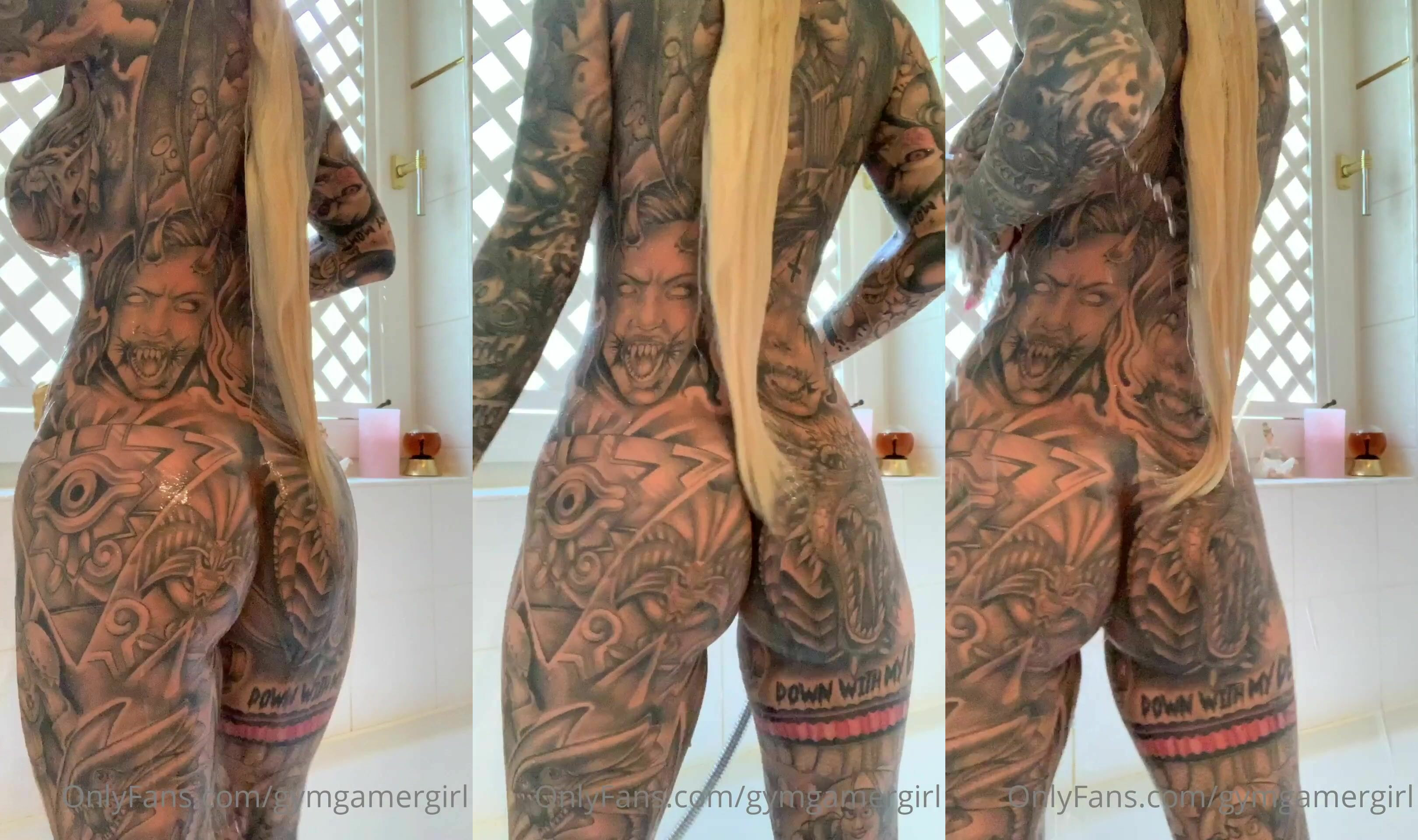 Gymgamergirl Showers Naked Tattooed Body